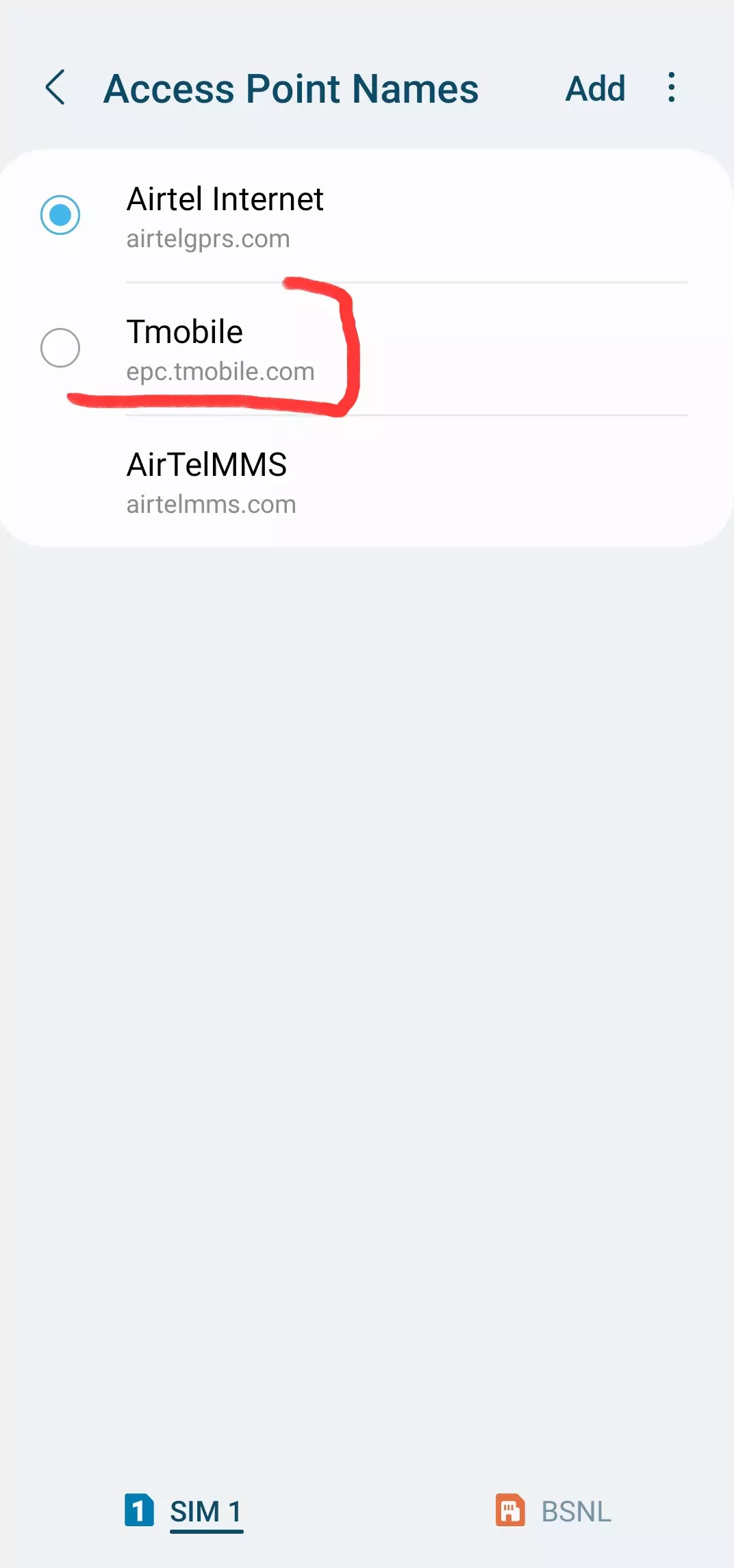 highlighted tmobile apn