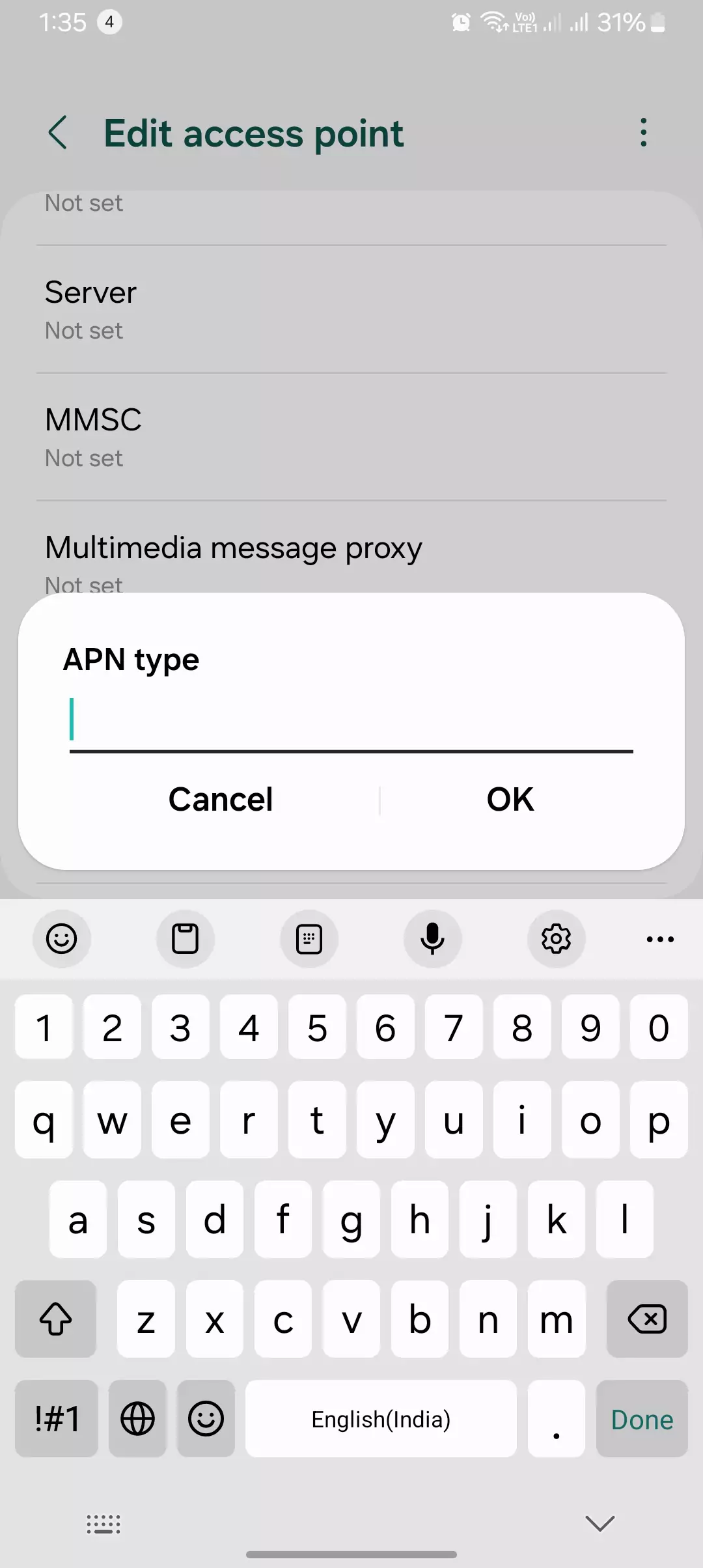 blank apn type field from the edit access point names