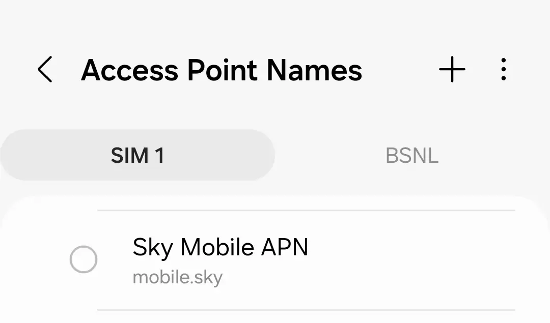 cropped screenshot of android access point names with sky mobile in the list