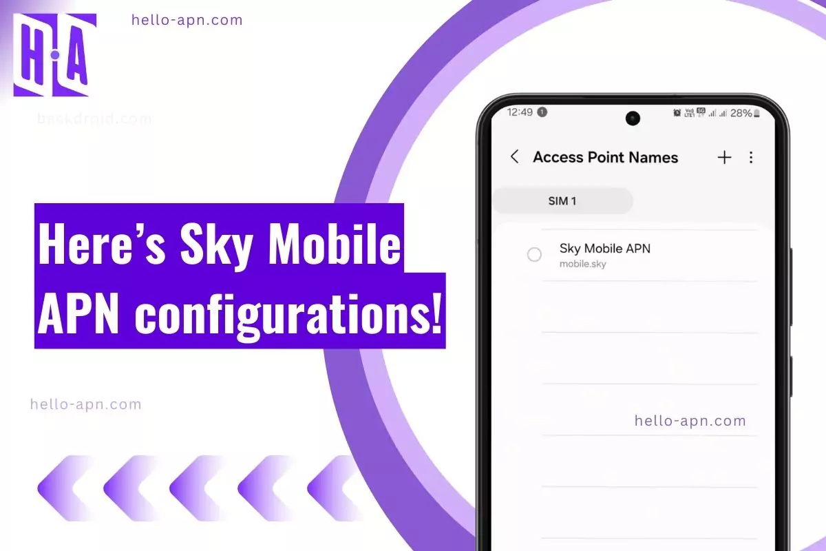 screenshot of the sky mobile apn configuring with same overlay text