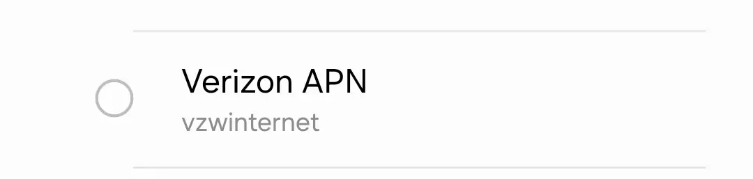 cropped screenshot from android settings of the verizon internet