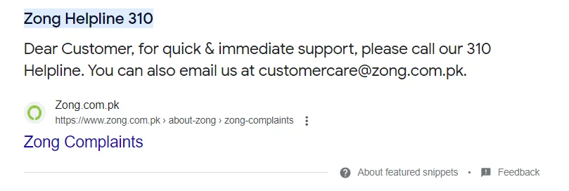 zong contact screenshot helpline from google search