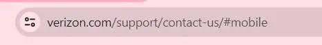 screenshot of verizon .com contact url
