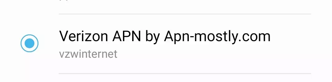 cropped screenshot of verizon apn