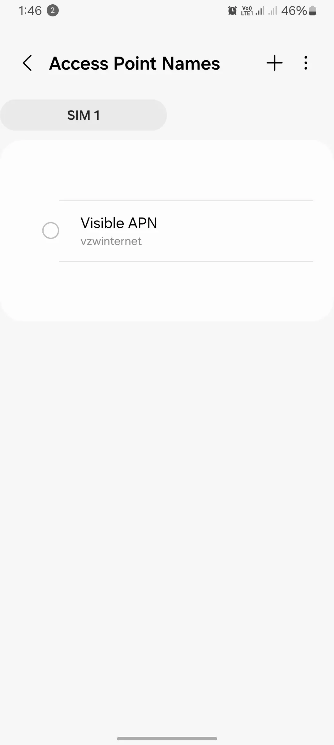 screenshot of access point names from android with visible apn in the list for sim 1