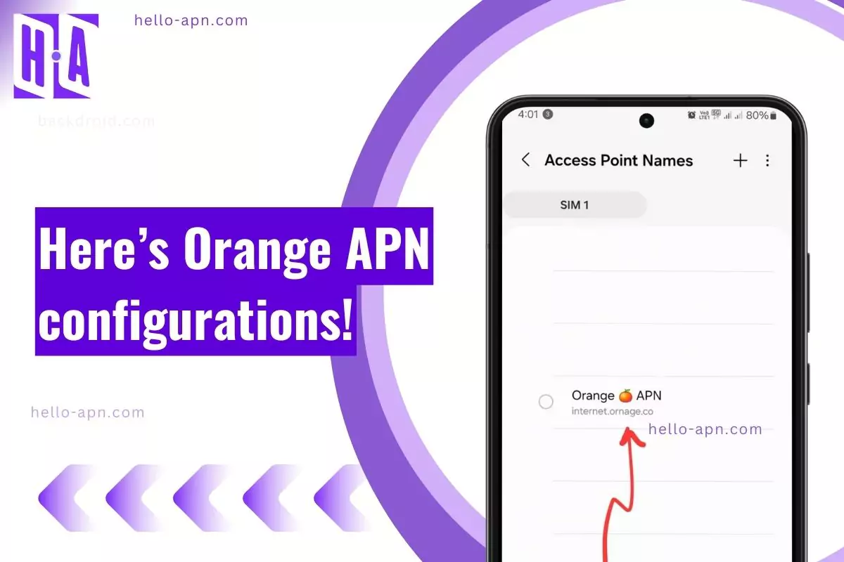 screenshot of configured orange apn with same overlay text