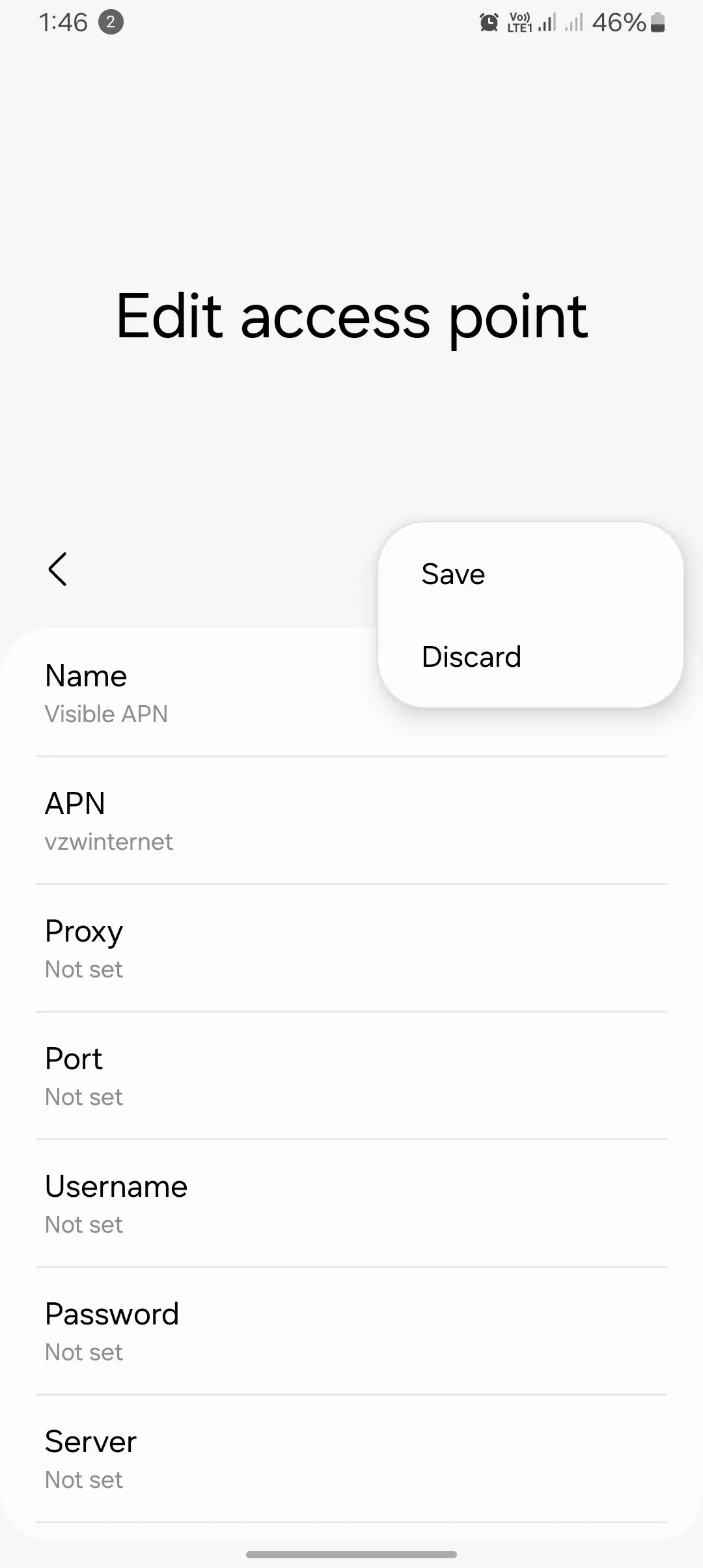 screenshot of edit access point with save and discard buttons for visible