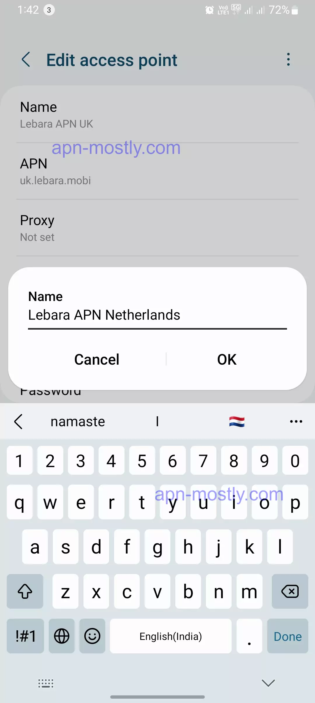 lebara apn netherlands screenshot