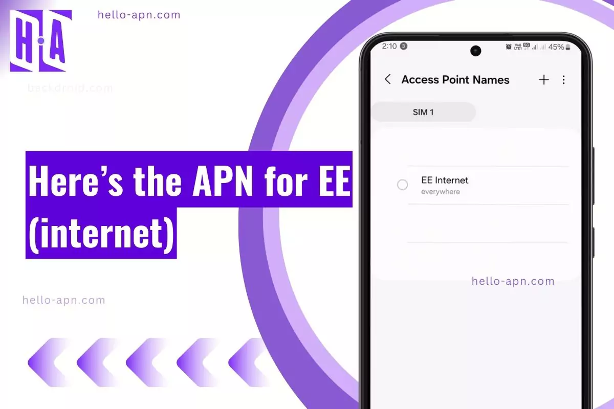 screenshot of configuring the apn for EE with same overlay text