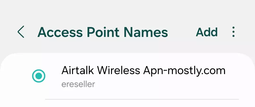 screenshot of cropped airtalk wireless apn