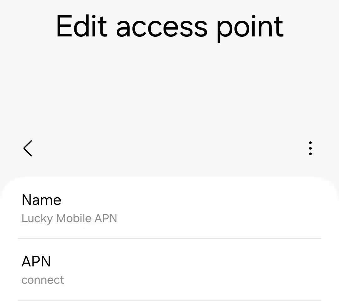 screenshot of edit access point lucky mobile