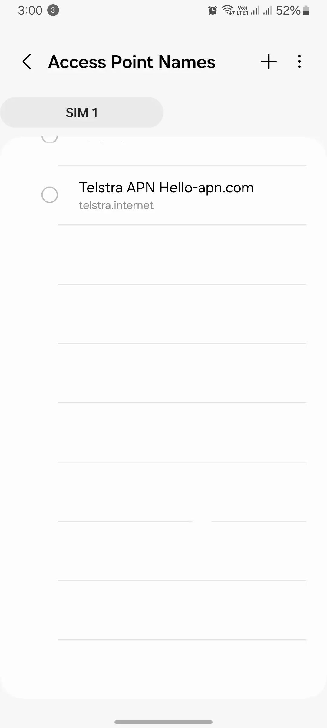 screenshot of telstra access point names telstra