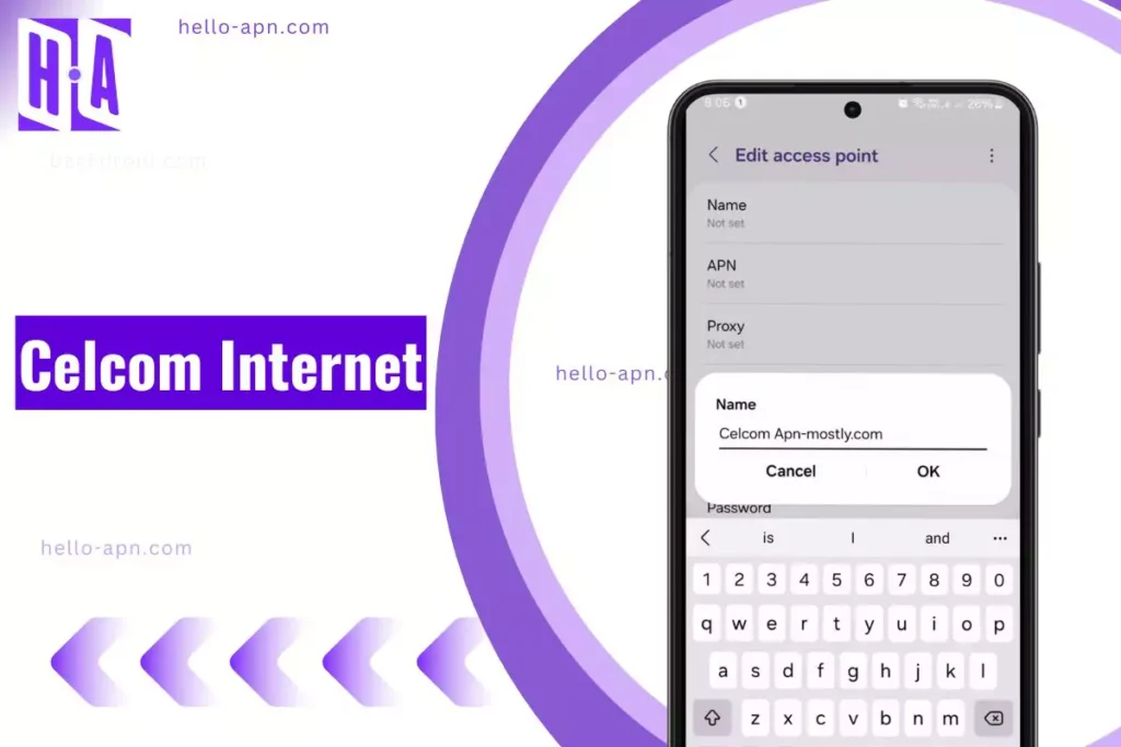 screenshot of celcom apn with same overlay text and image