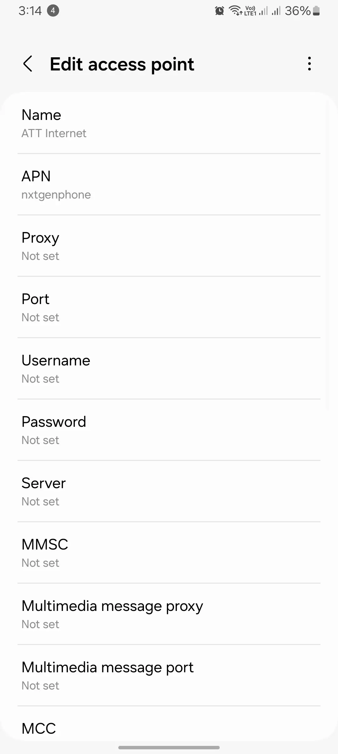 screenshot edit access point for the American Telephone and Telegraph