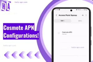 screenshot of configuring the cosmote apn with same overlay text