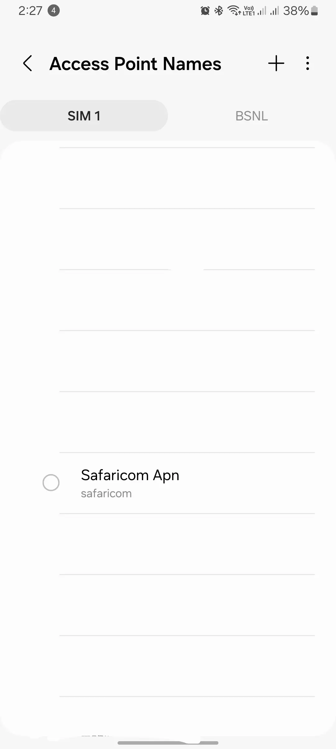 screenshot of the safaricom apn from the access point names list on android