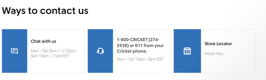 image with ways to contact the cricketwireless