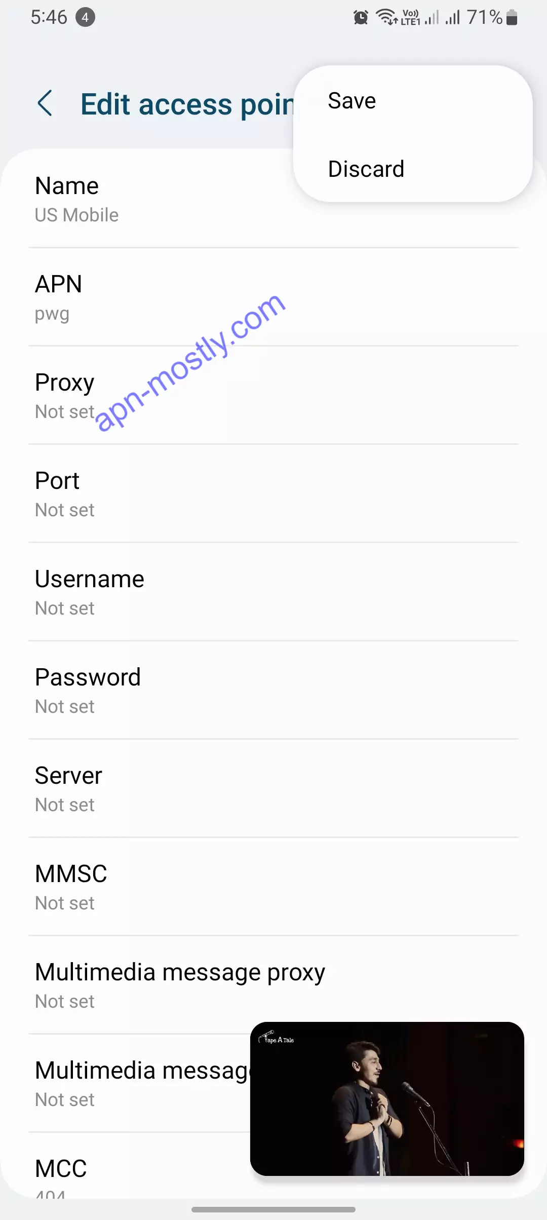 screenshot from android os US mobile access point names