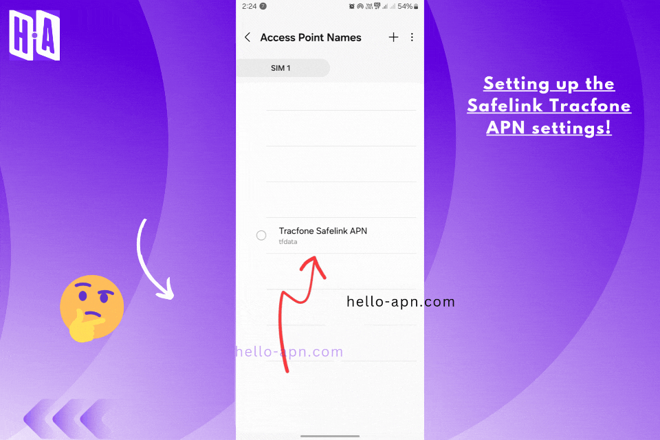 gif of configuring the safelink tracfone apn with same overlay text