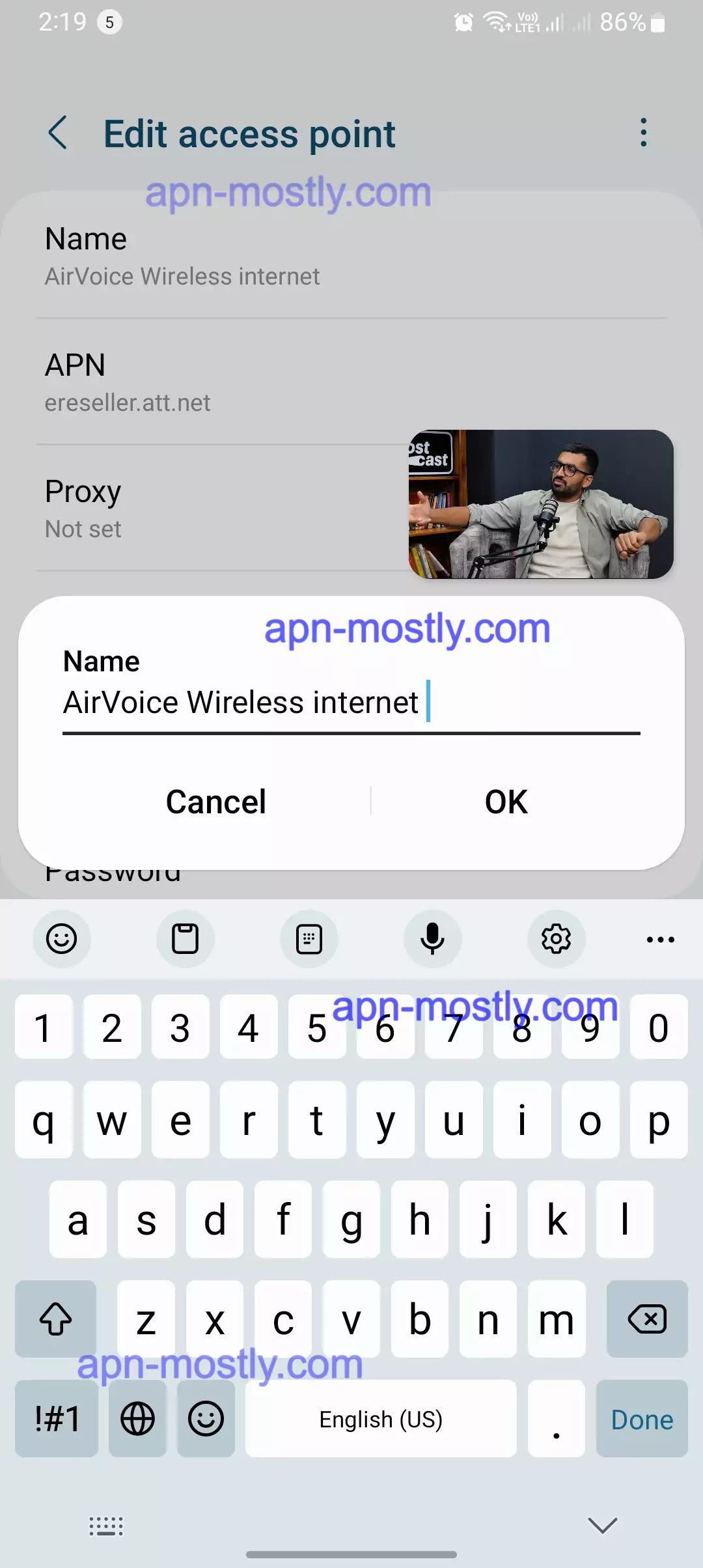 airvoice internet configuration setting up screenshot