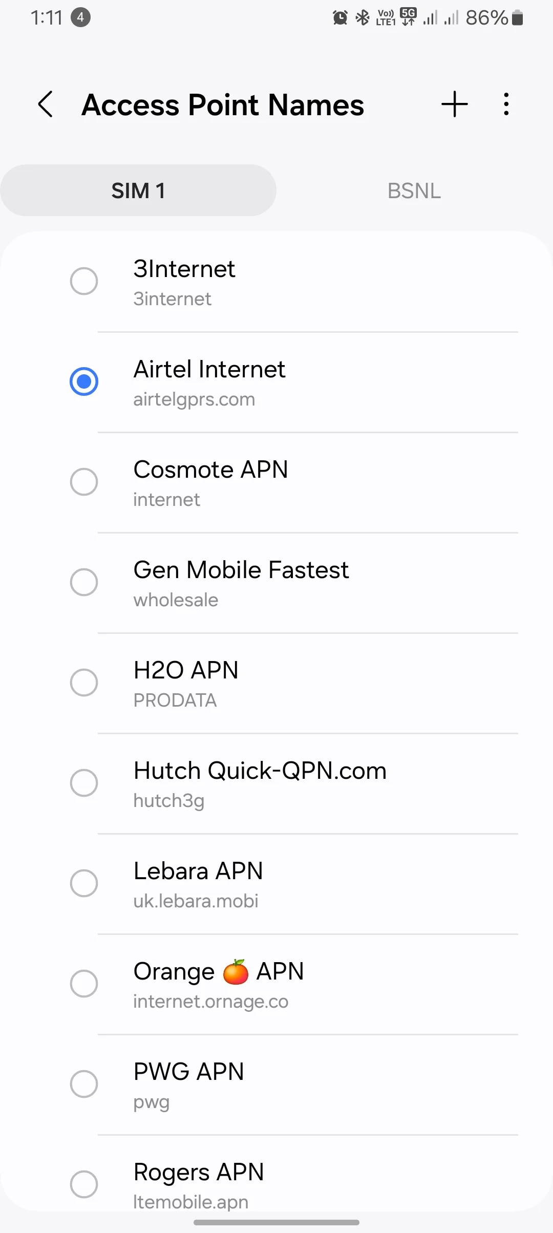 screenshot of applying apn one of airtel on airtel 5g