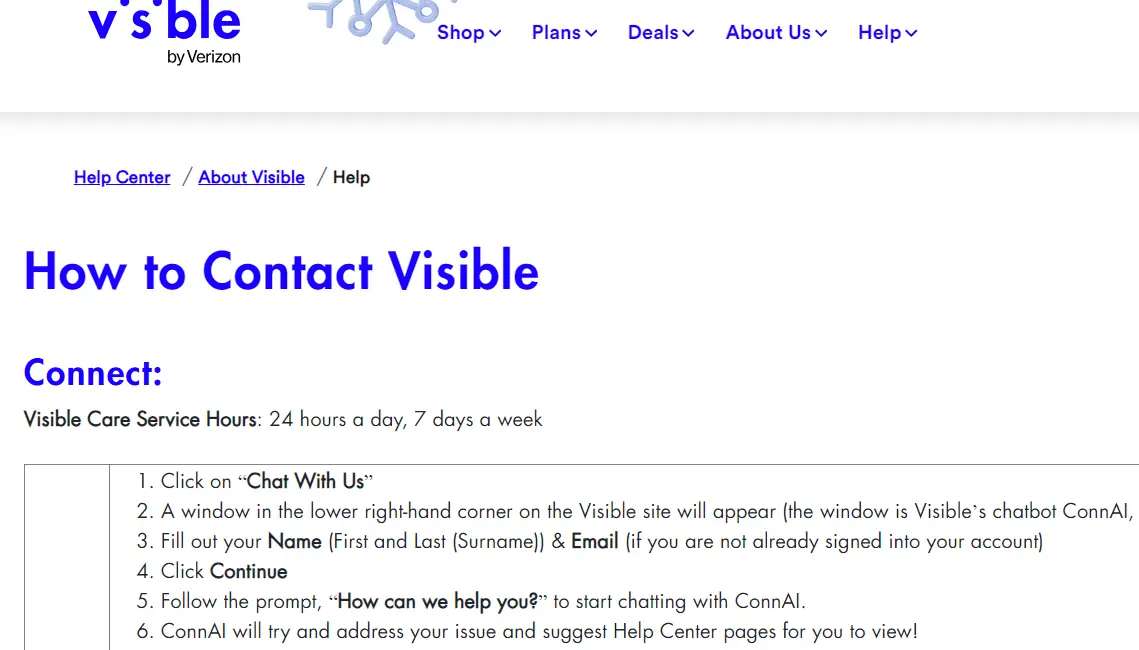 screenshot of how to contact visible for apn