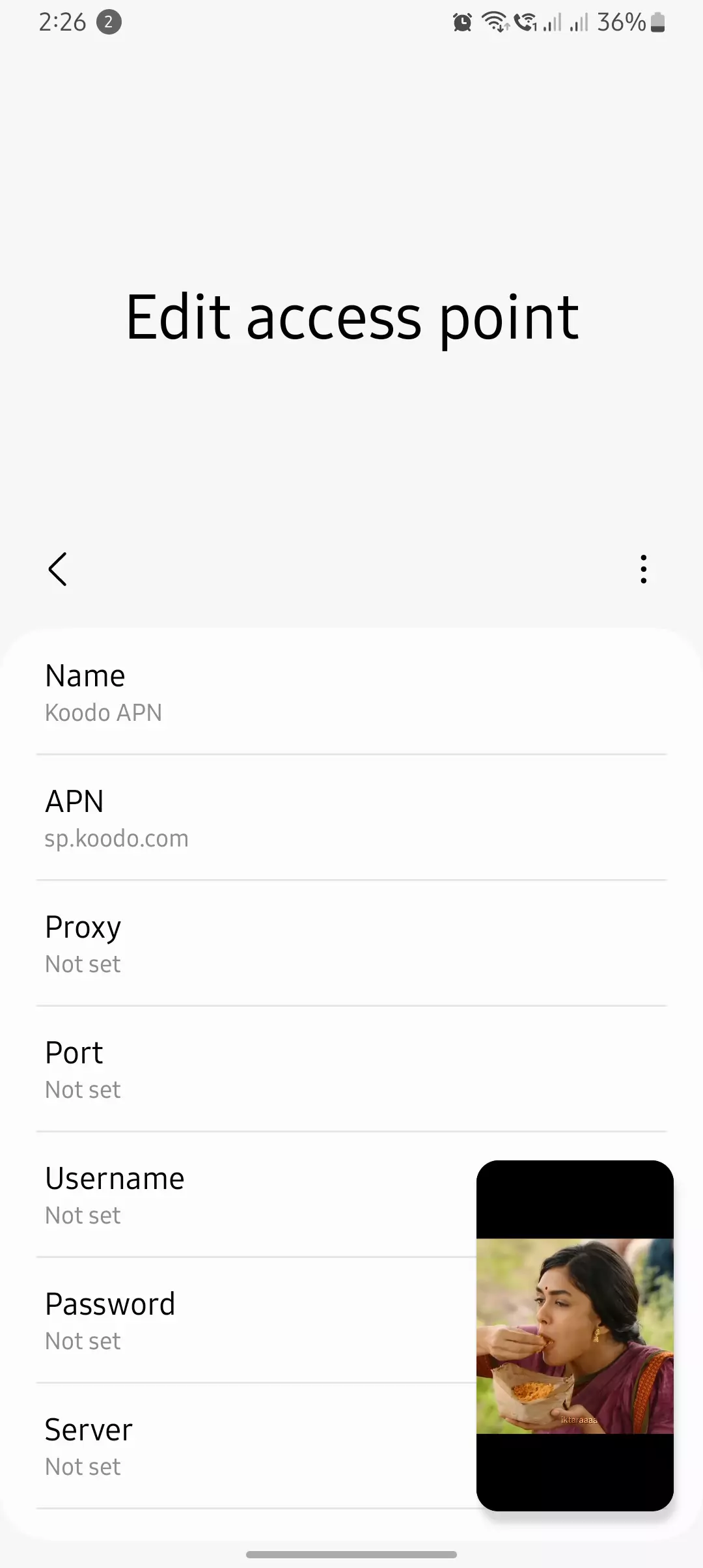 edit access point with configured internet koodo