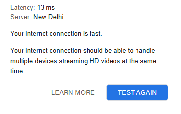 image of latency tested by the google 13ms