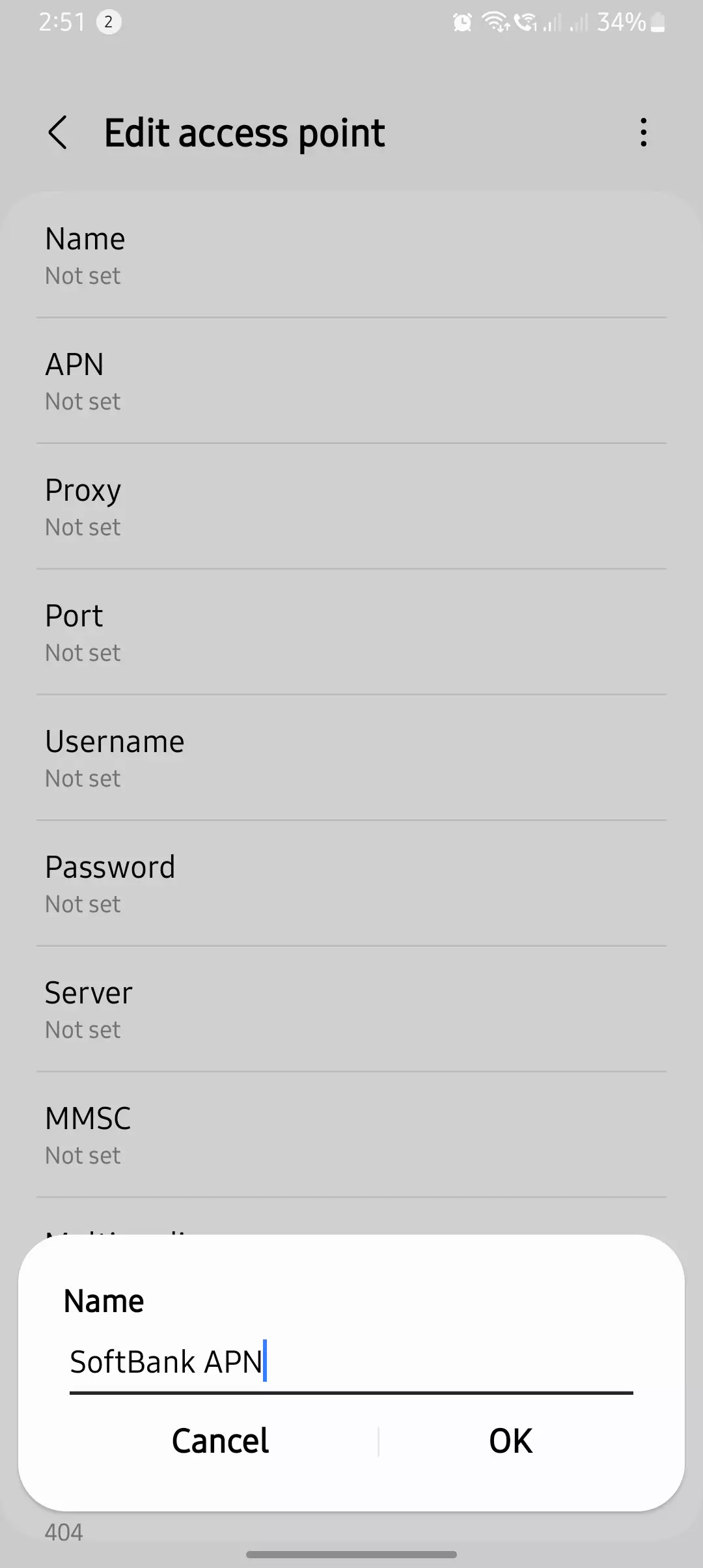 naming softbank apn for internet