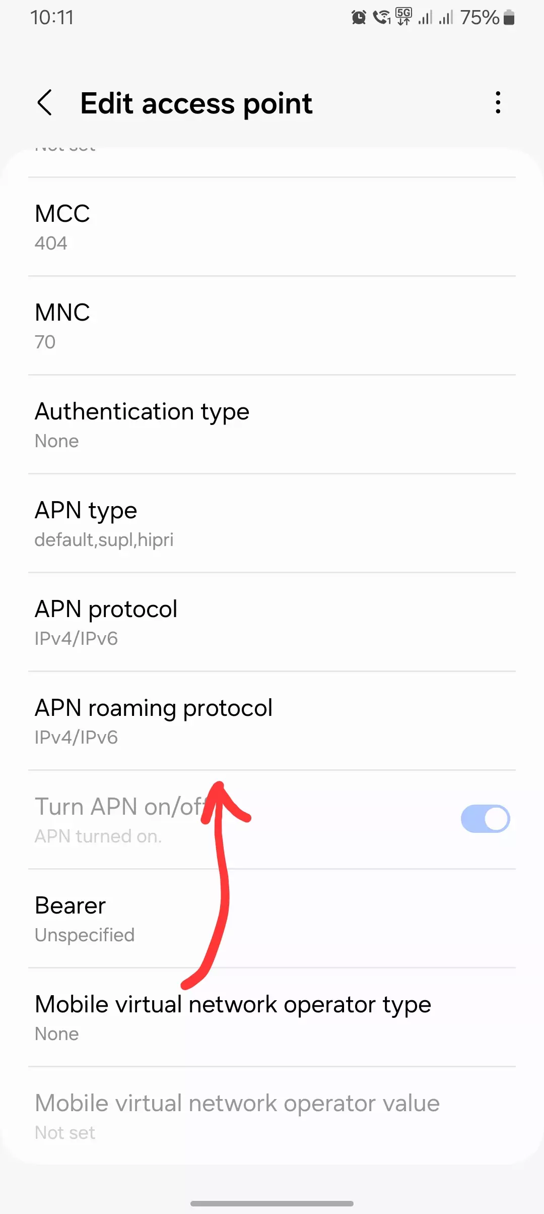 screenshot with apn roaming protocol and protocol with ipv4 ipv6