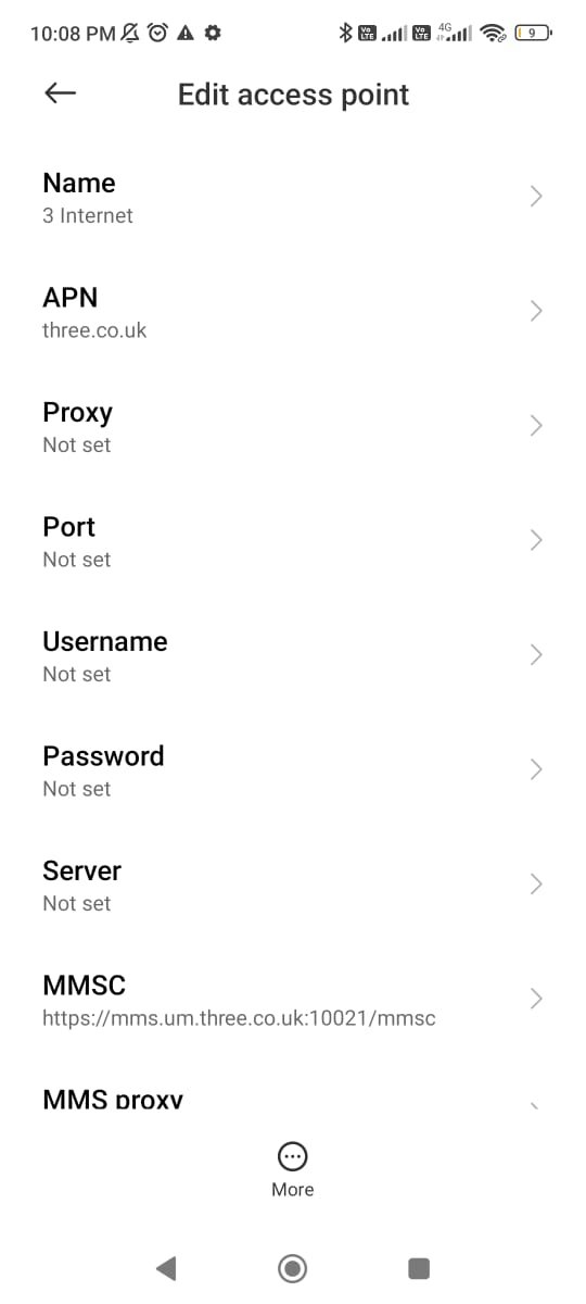 access point names settings with 3(three) apn