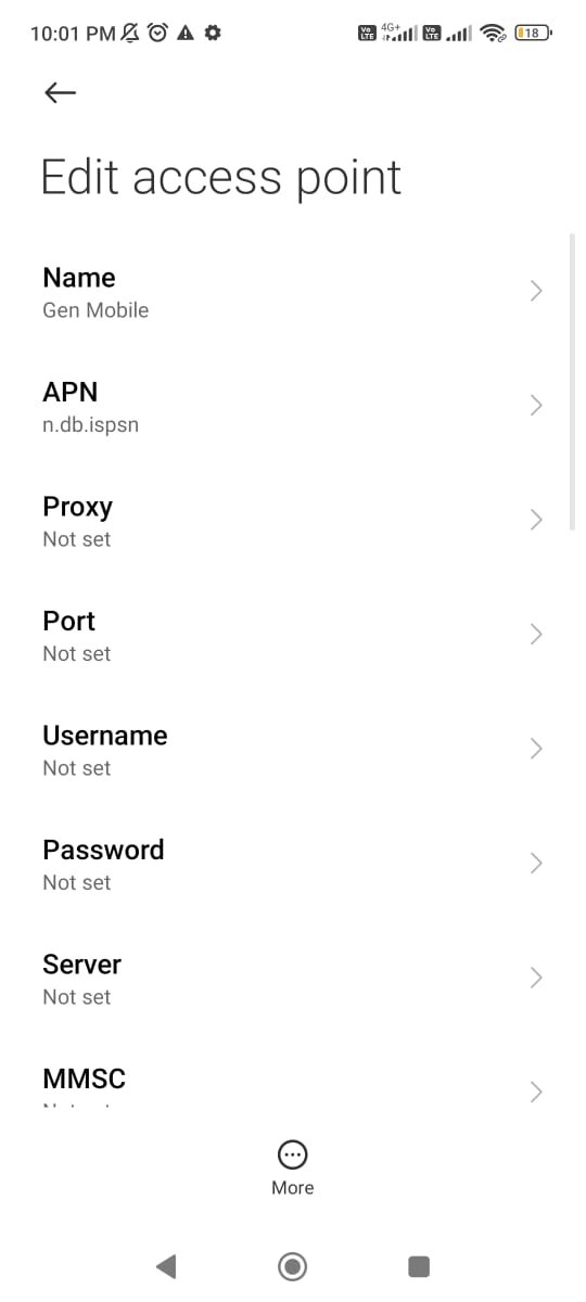 access point names settings with gen mobile apn