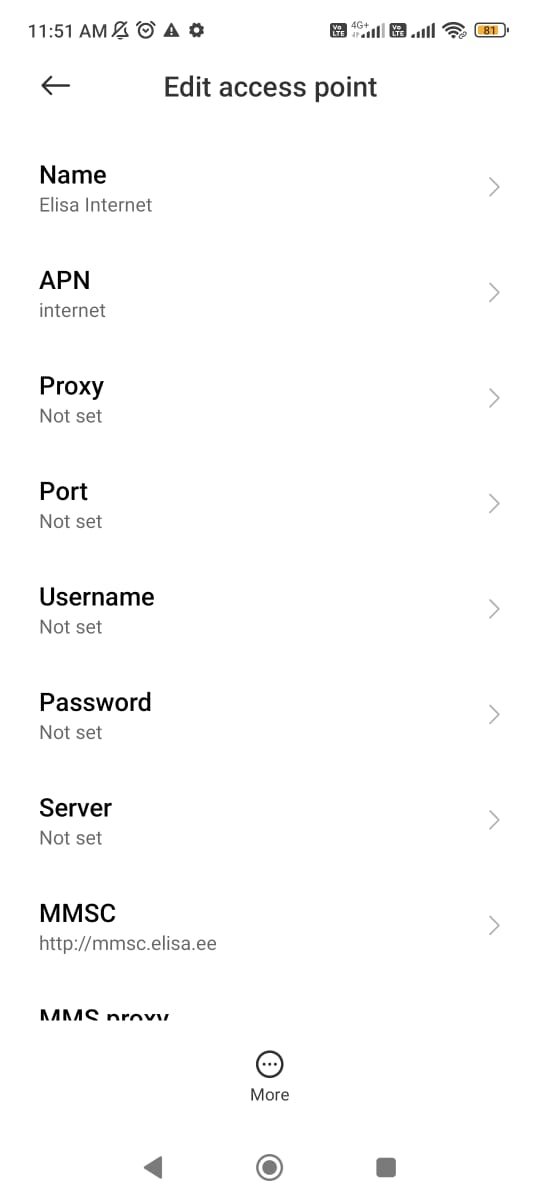 access point names settings with ellisa apn