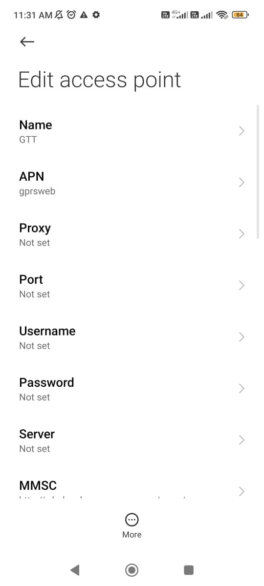 access point names settings with gtt apn