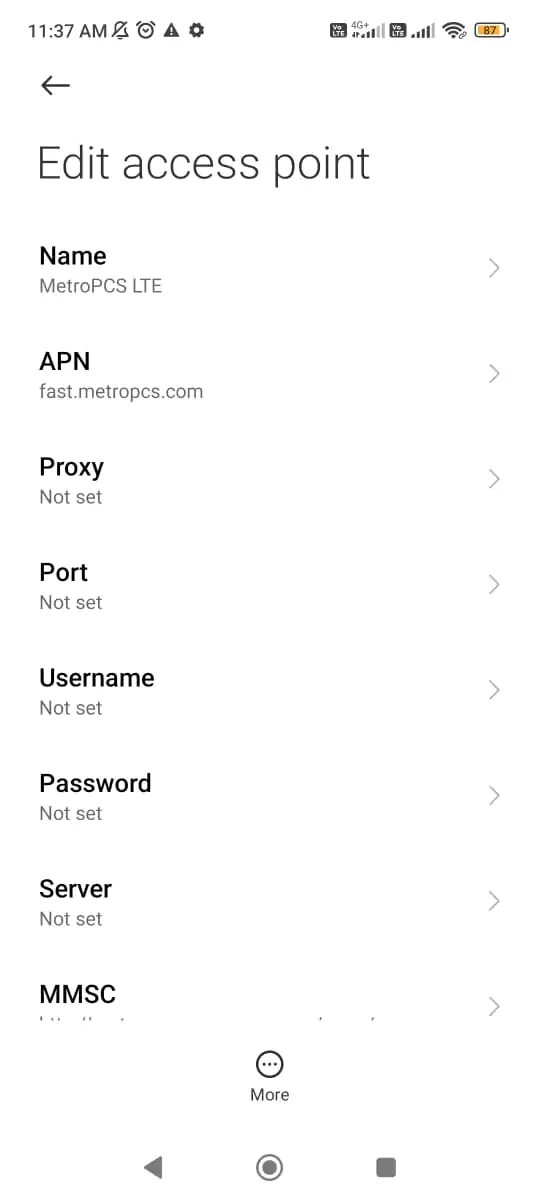 access point names settings with metropcs apn