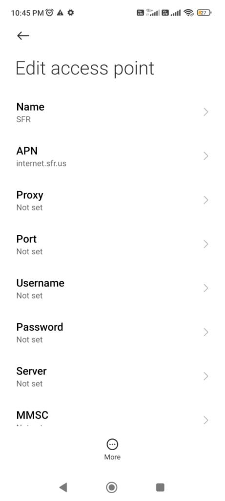 access point names settings with sfr apn