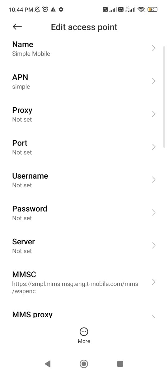 access point names settings with simple mobile apn