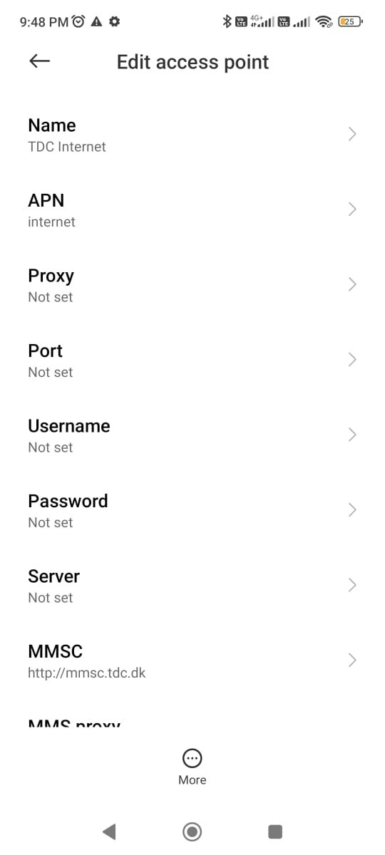 configured TDC internet apn