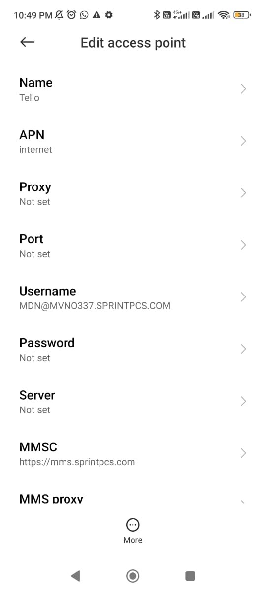 access point names settings with tello apn