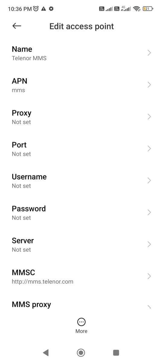 adding apn value into telenor settings android