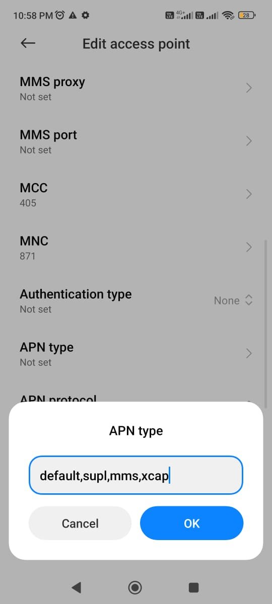 adding apn value into vodacom settings android