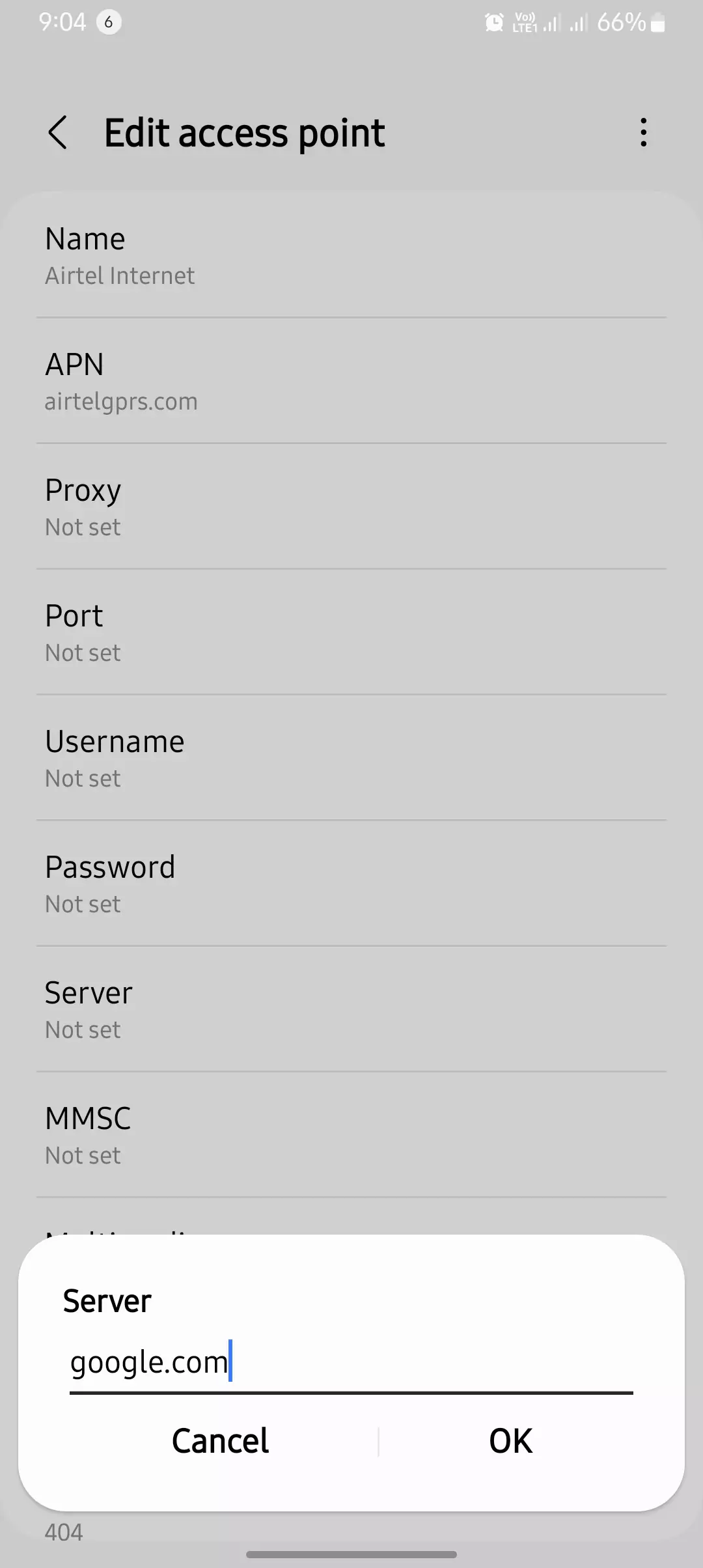 adding the server in apn settings