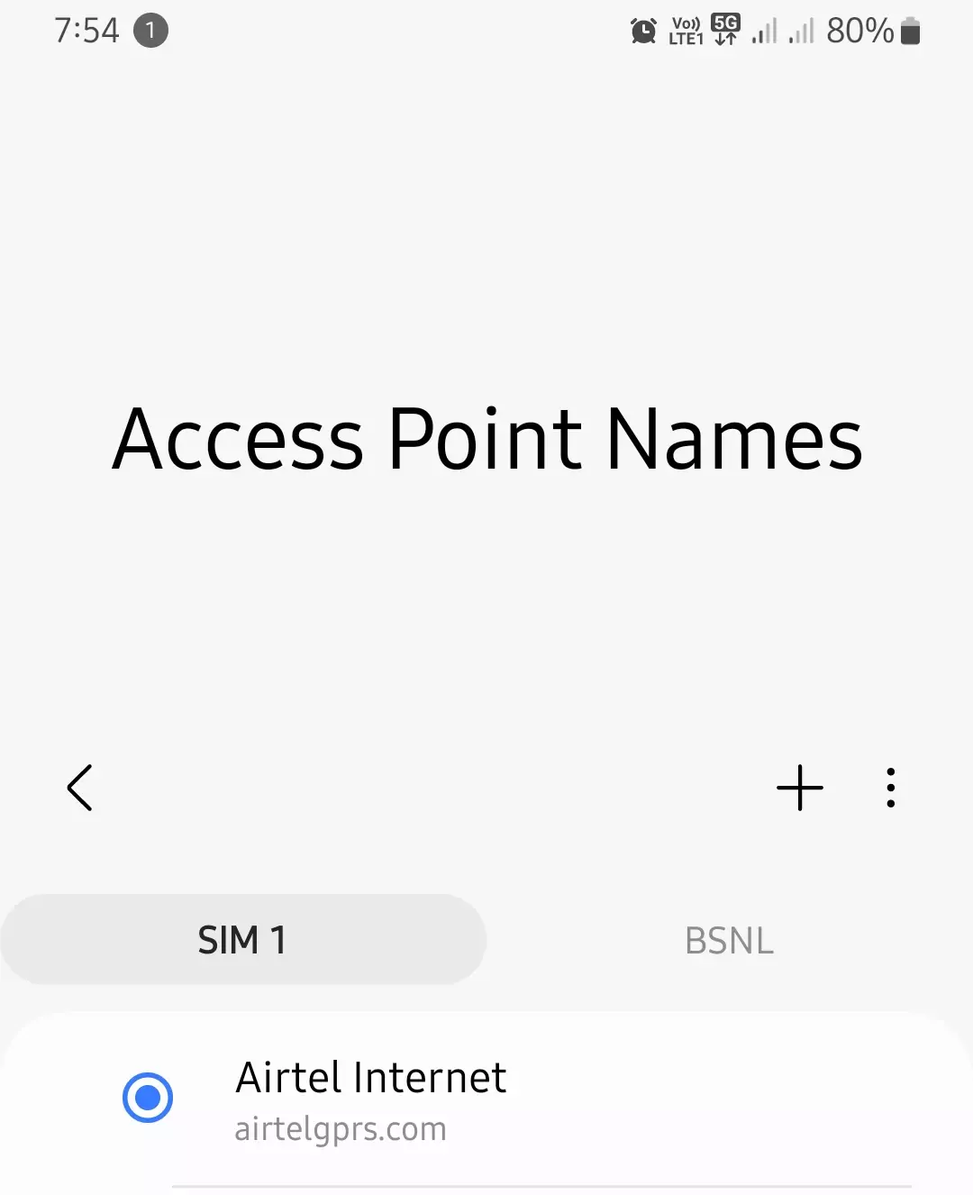 cropped access point name settings with airtel internet