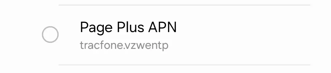 cropped screenshot of a well configured apn for page plus