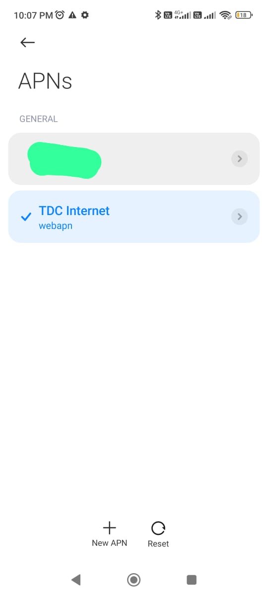 cropped screenshot of tdc apn for network speed