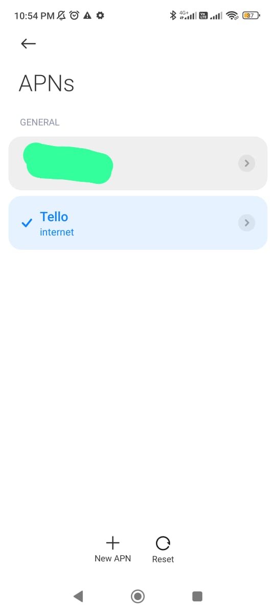 APNs menu with tello showing