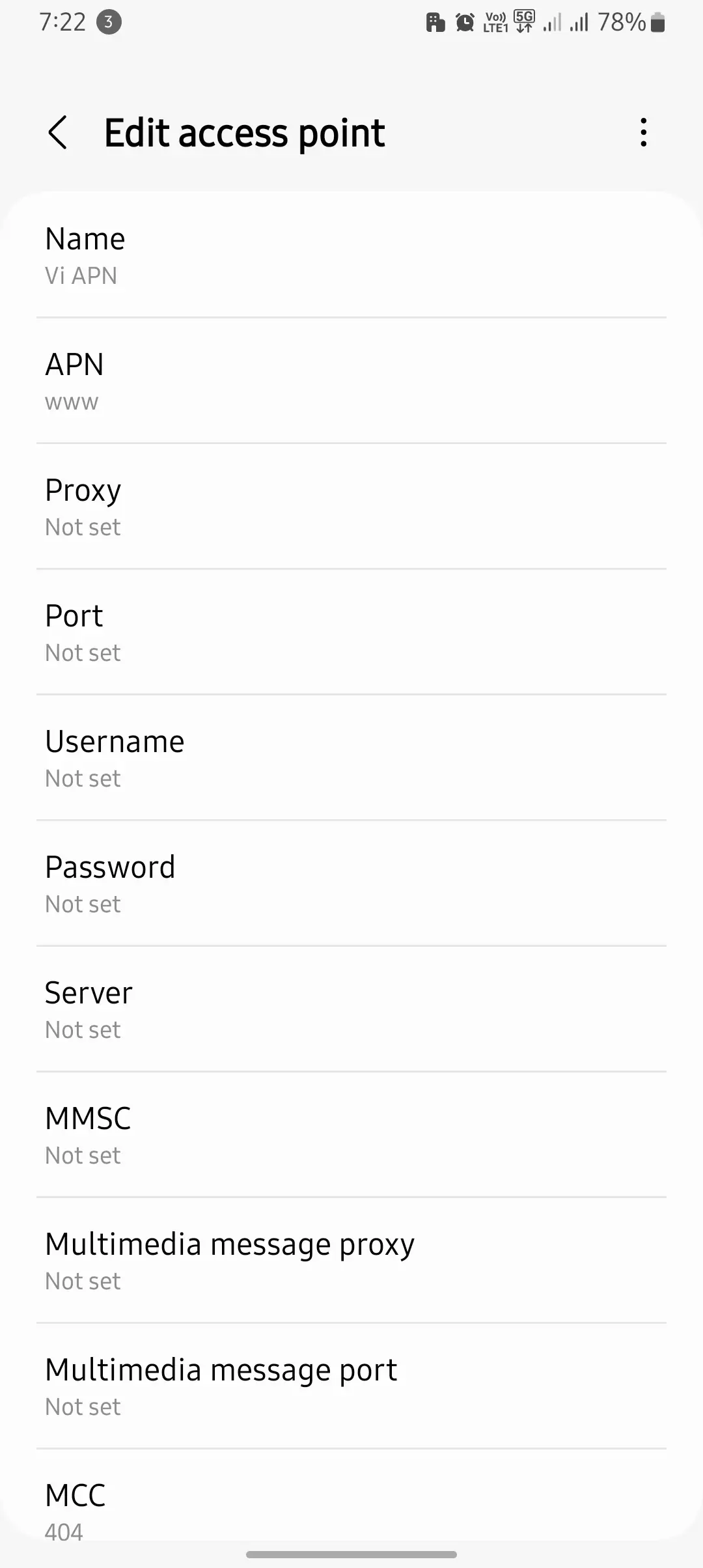 edit access point for vi apn