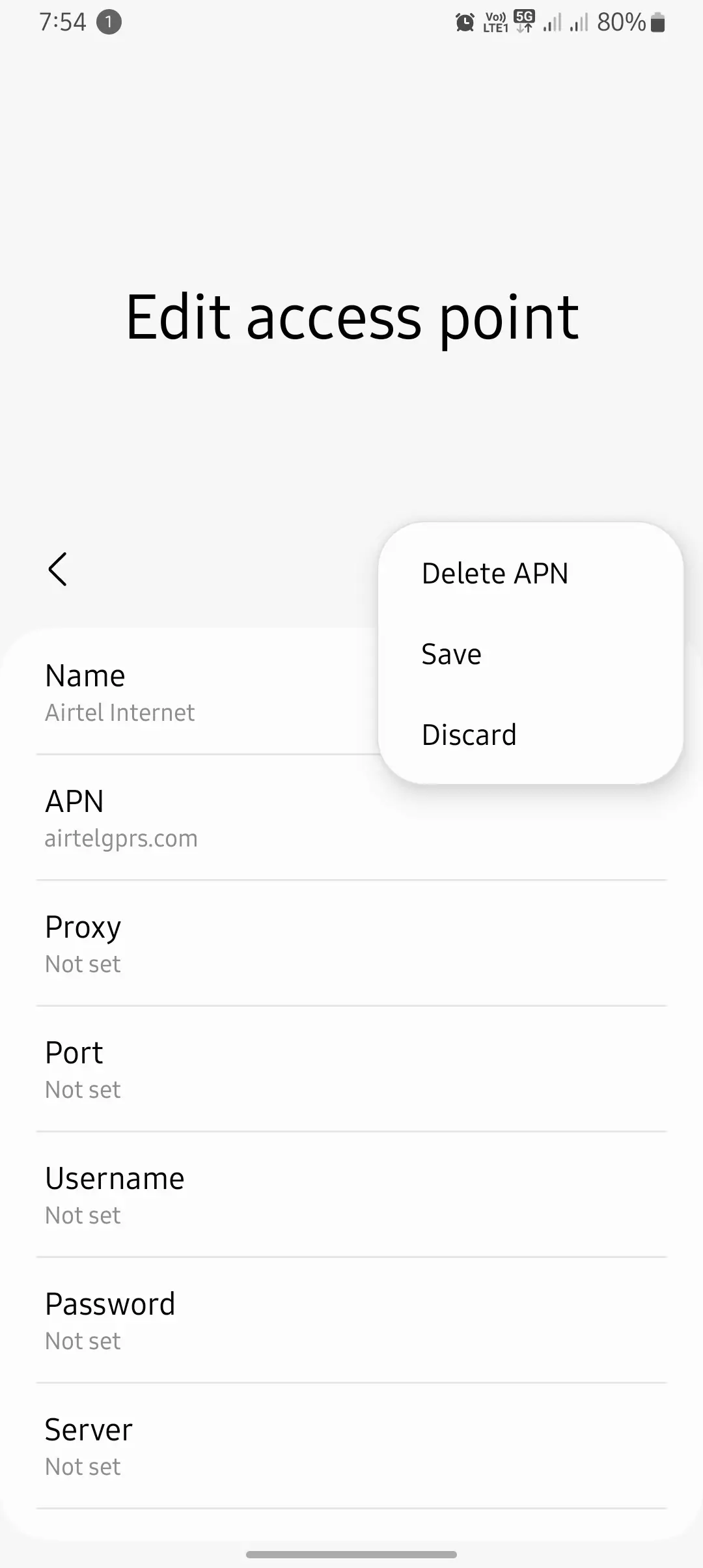 save delete apn and discard for airtel internet