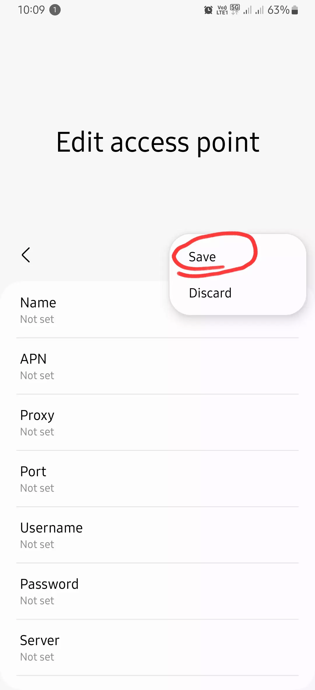 screenshot of save from edit access point samsung