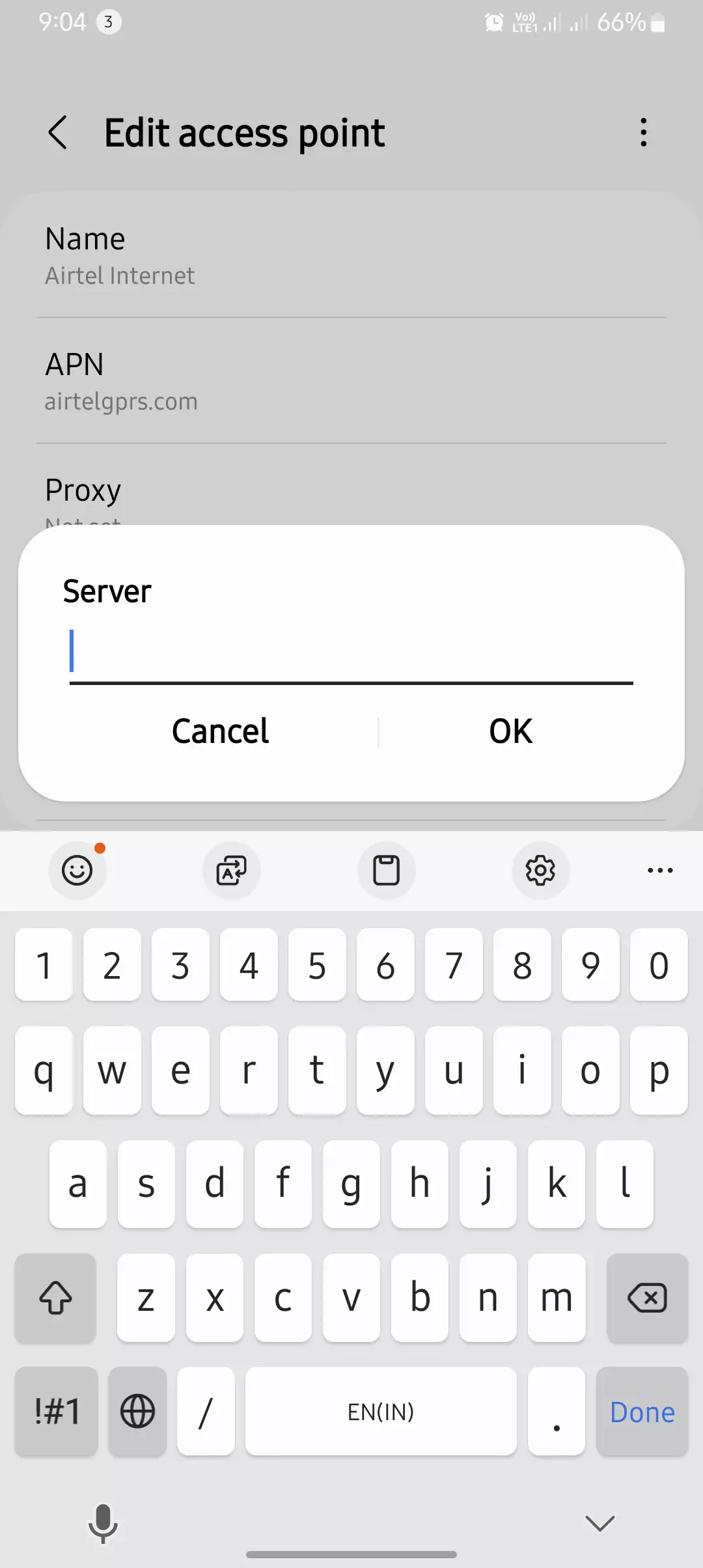 server empty in apn settings